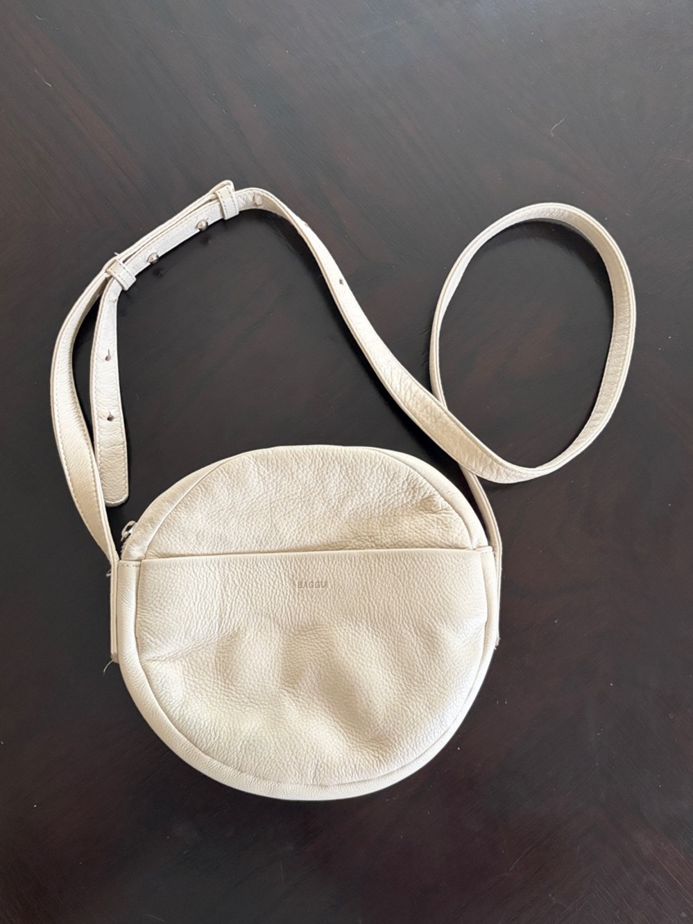 Ivory leather round circle bag